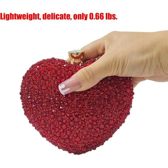 🆕Women Red Rhinestone Heart Shape Mini Clutch Purse Wedding Handbag Party Bag - Picture 4 of 7